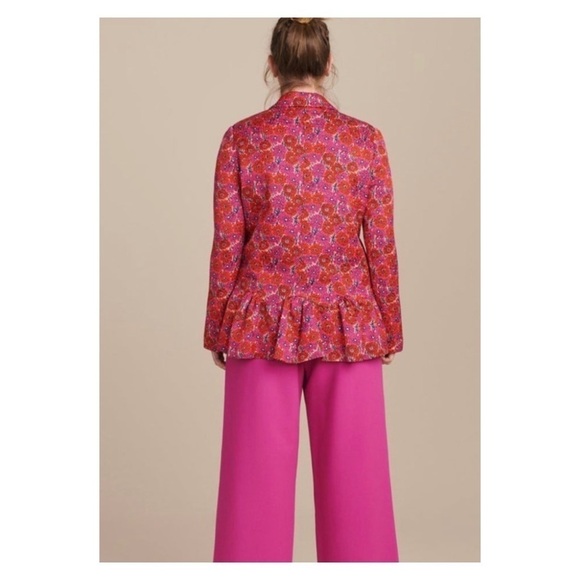 LELA ROSE Pink Red Wave Flounce Peplum Floral Jacket Size 10 NWT - Picture 3 of 11